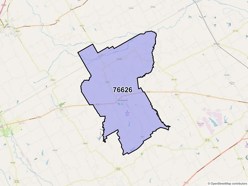 Map of ZIP Code 76626 — Blooming Grove, TX