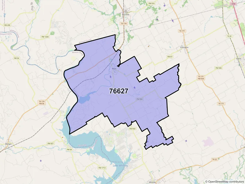 Map of Blum, Texas and ZIP codes