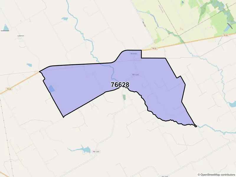 Map of Brandon, Texas and ZIP codes