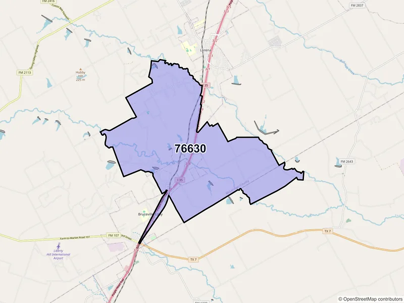Map of Bruceville, Texas and ZIP codes