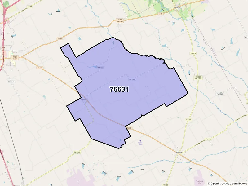 Map of ZIP Code 76631 — Bynum, TX