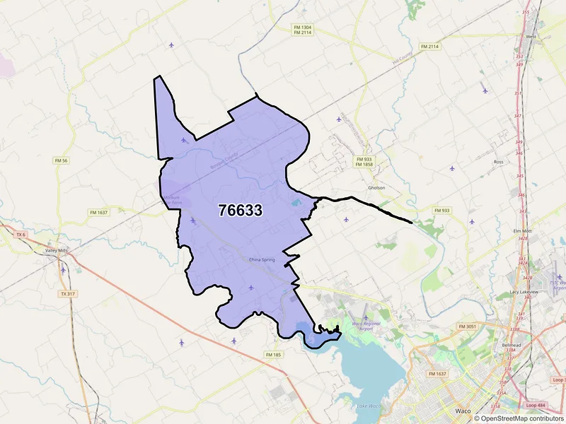 Map of ZIP Code 76633 — China Spring, TX