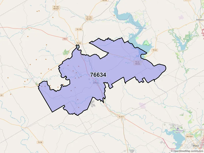 Map of Clifton, Texas and ZIP codes