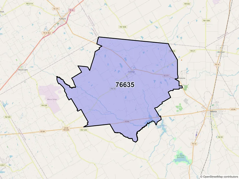 Map of ZIP Code 76635 — Coolidge, TX