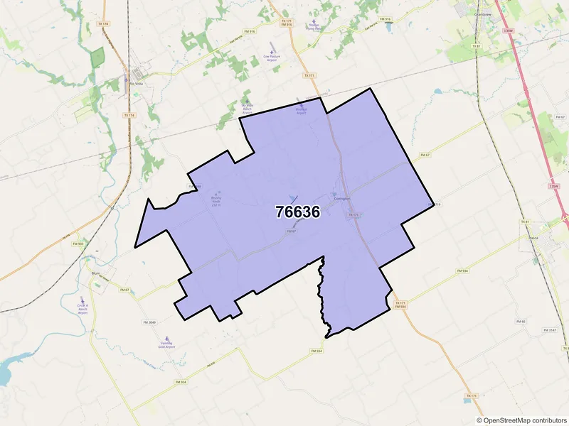 Map of ZIP Code 76636 — Covington, TX