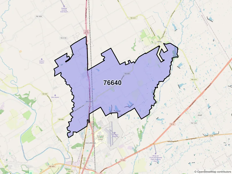 Map of ZIP Code 76640 — Elm Mott, TX