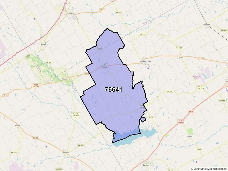 Map of Frost, Texas and ZIP codes