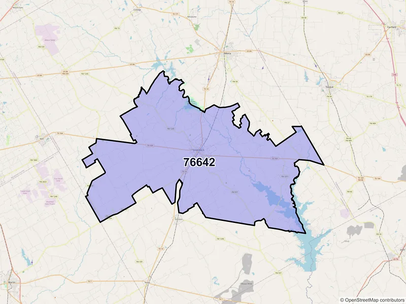 Map of Groesbeck, Texas and ZIP codes
