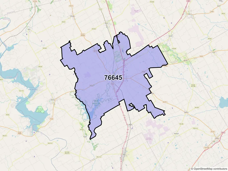 Map of ZIP Code 76645 — Hillsboro, TX