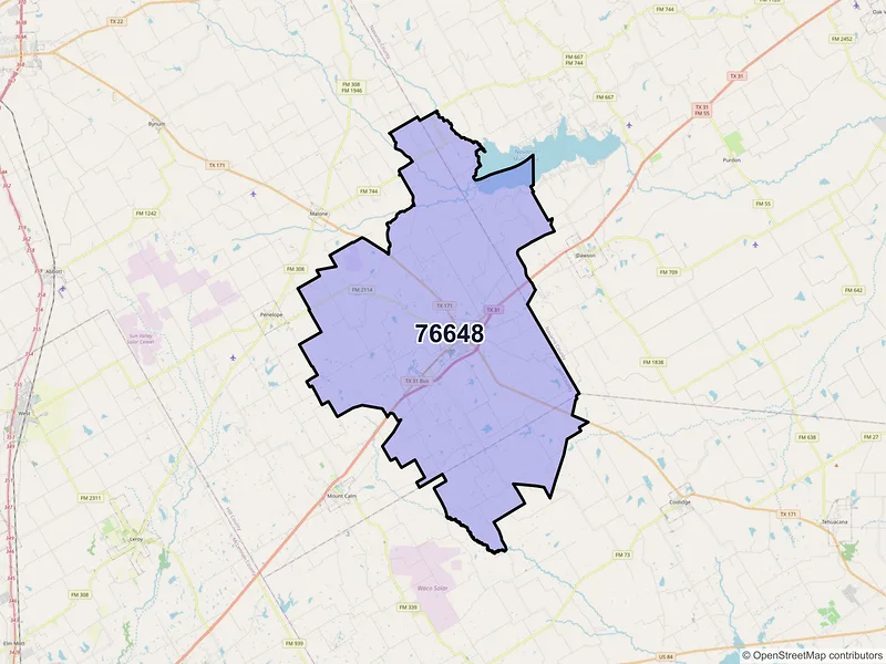 Map of Hubbard, Texas and ZIP codes