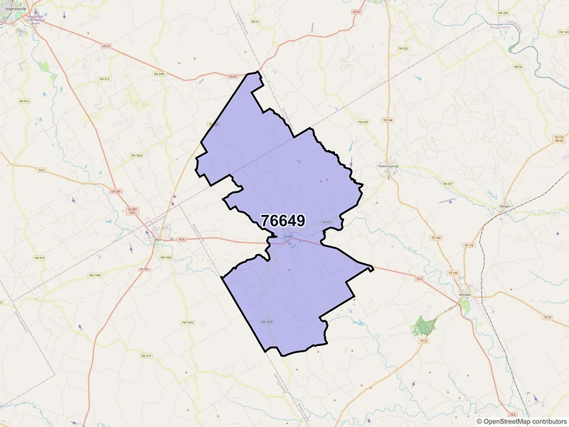 Map of ZIP Code 76649 — Iredell, TX
