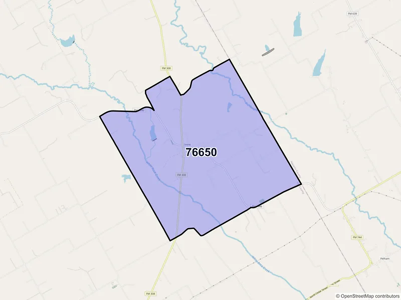 Map of Irene, Texas and ZIP codes