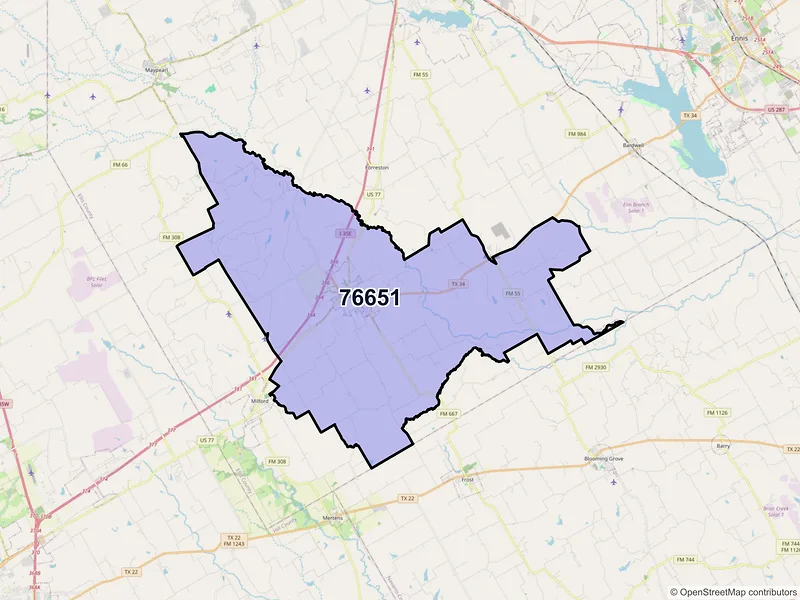 Map of Italy, Texas and ZIP codes