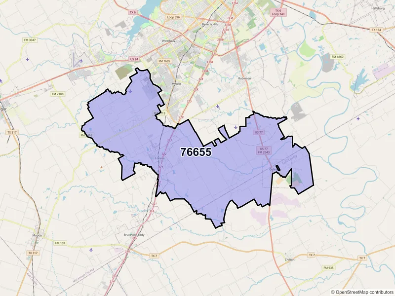 Map of ZIP Code 76655 — Lorena, TX