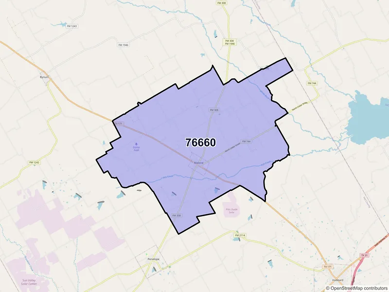 Map of ZIP Code 76660 — Malone, TX