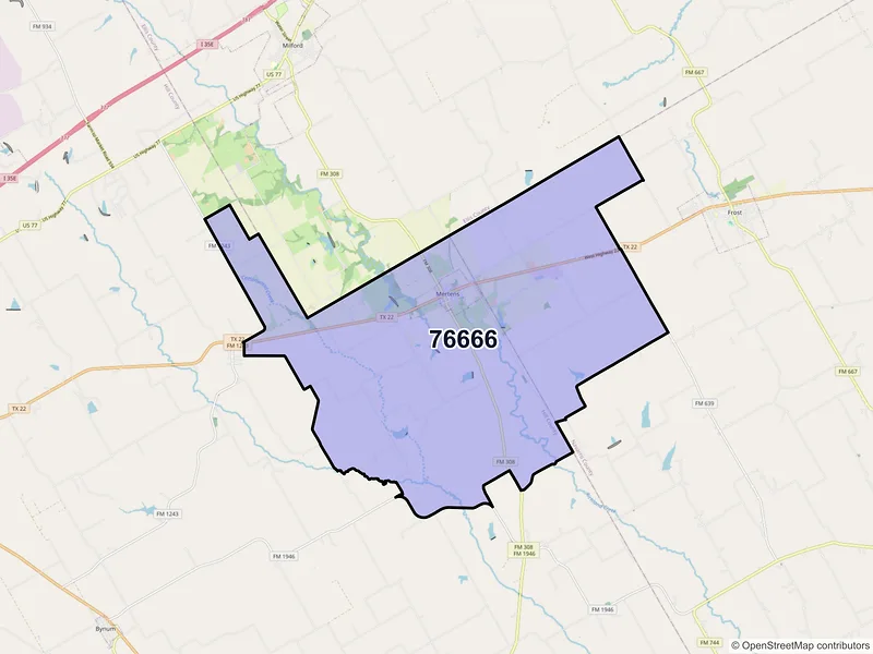 Map of Mertens, Texas and ZIP codes