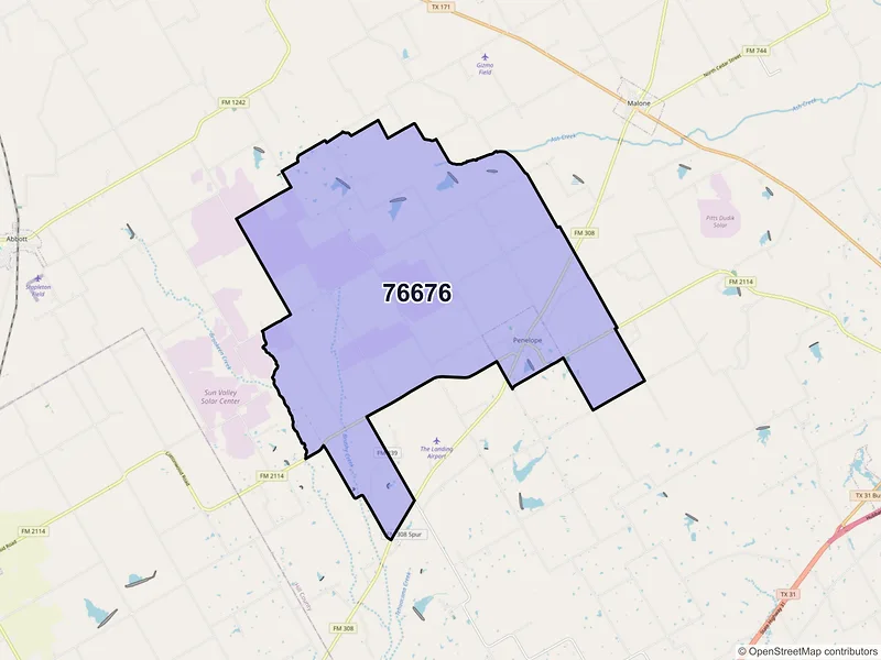 Map of ZIP Code 76676 — Penelope, TX