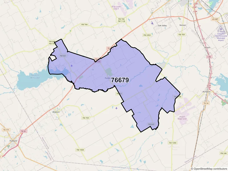 Map of ZIP Code 76679 — Purdon, TX