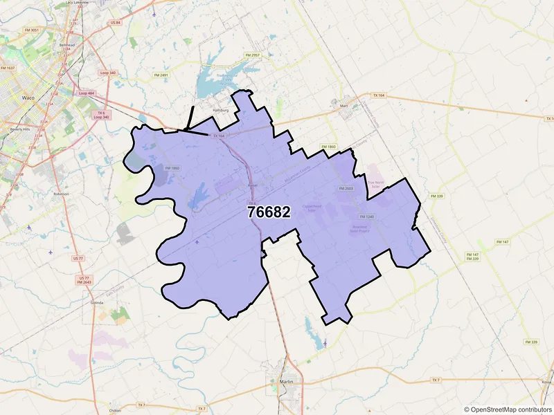 Map of ZIP Code 76682 — Riesel, TX