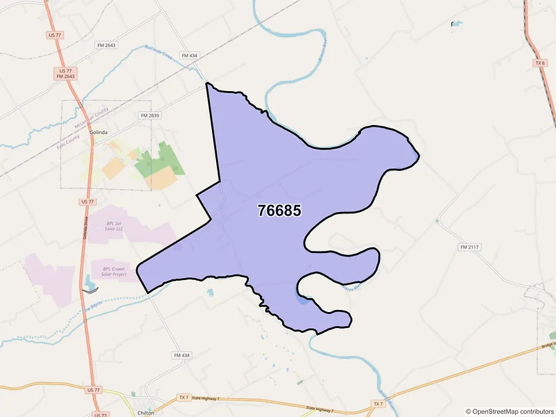Map of ZIP Code 76685 — Satin, TX