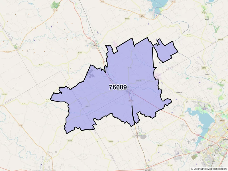 Map of ZIP Code 76689 — Valley Mills, TX
