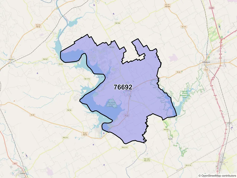 Map of ZIP Code 76692 — Whitney, TX