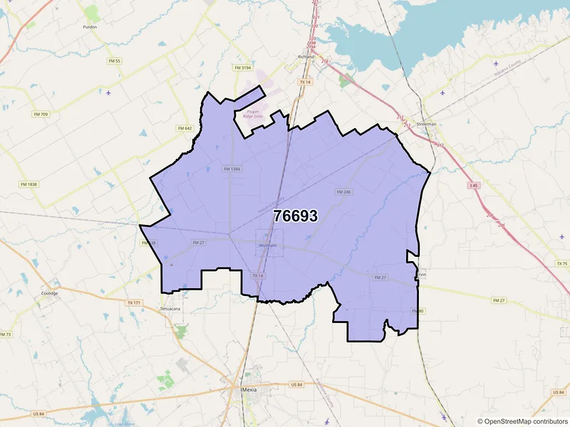 Map of ZIP Code 76693 — Wortham, TX