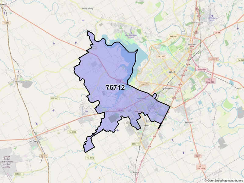 Map of ZIP Code 76712 — Woodway, TX