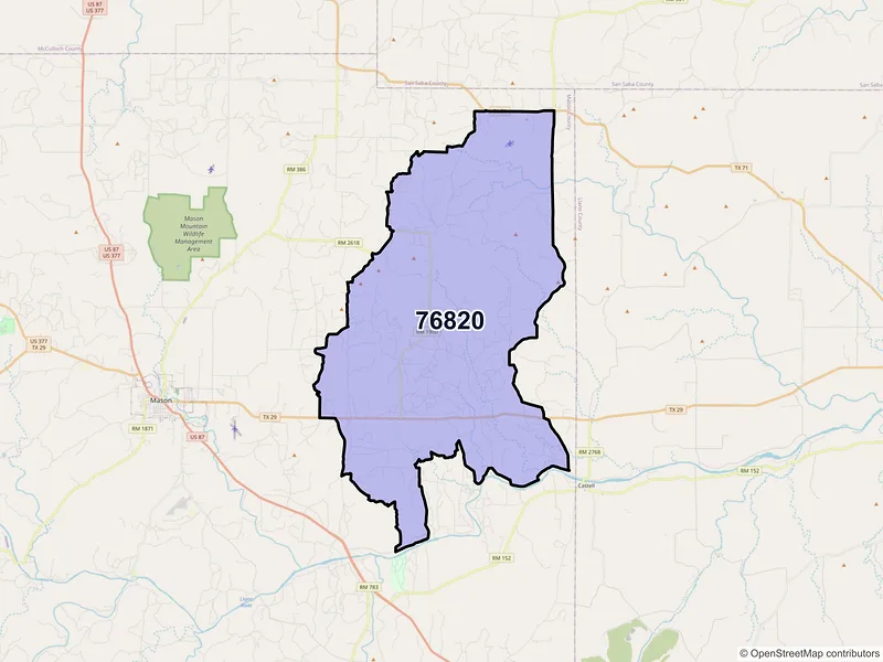 Map of Art, Texas and ZIP codes