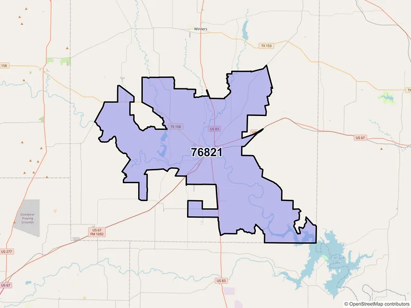 Map of ZIP Code 76821 — Ballinger, TX