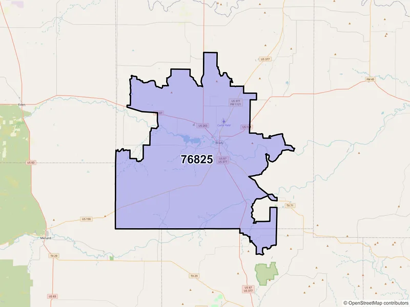 Map of ZIP Code 76825 — Brady, TX