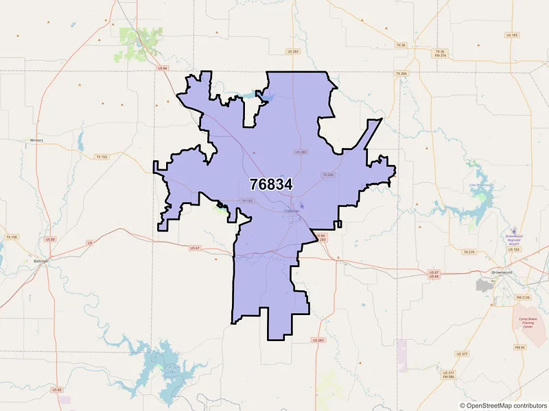 Map of ZIP Code 76834 — Coleman, TX