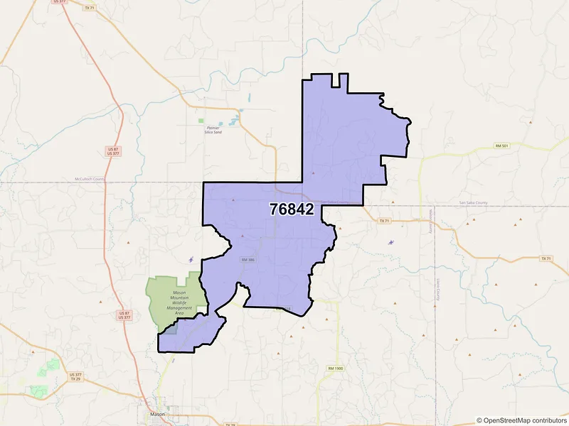 Map of ZIP Code 76842 — Fredonia, TX