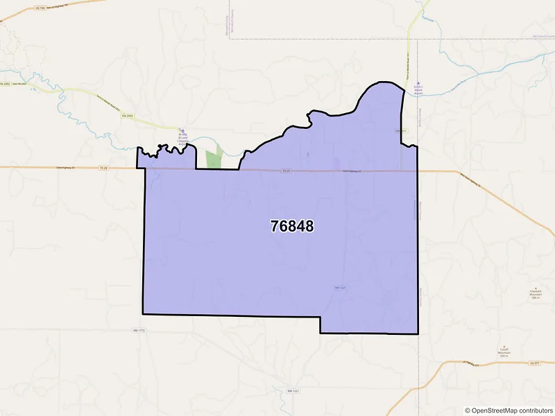 Map of ZIP Code 76848 — Hext, TX