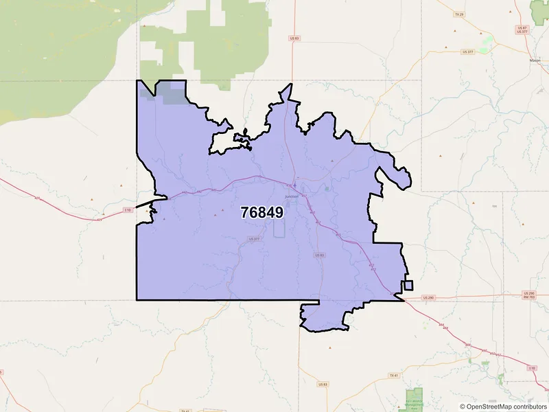 Map of ZIP Code 76849 — Junction, TX
