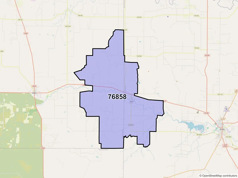 Map of ZIP Code 76858 — Melvin, TX