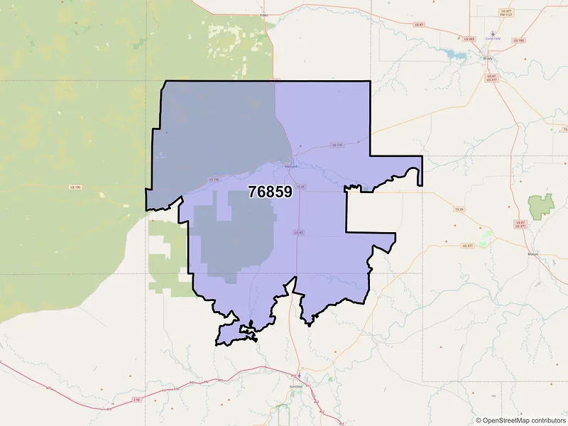 Map of ZIP Code 76859 — Menard, TX