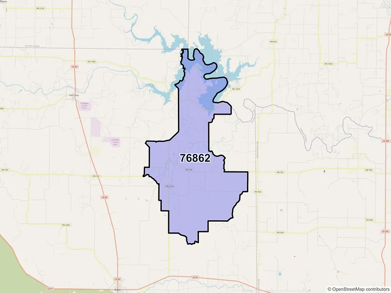 Map of ZIP Code 76862 — Millersview, TX