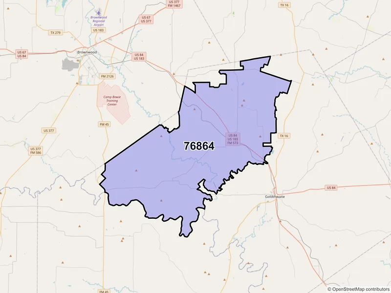 Map of ZIP Code 76864 — Mullin, TX