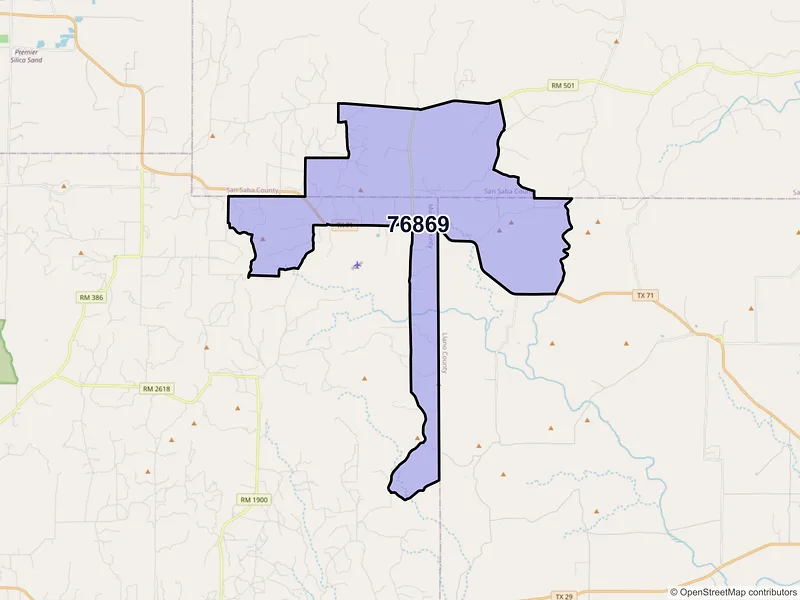 Map of ZIP Code 76869 — Pontotoc, TX