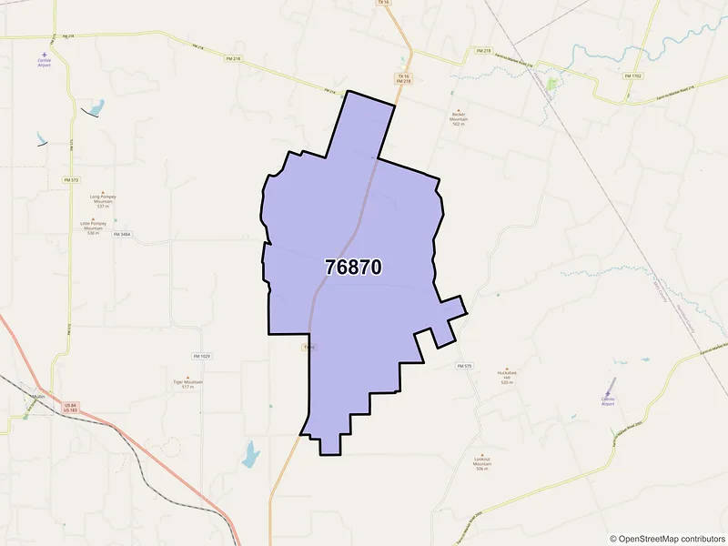 Map of ZIP Code 76870 — Priddy, TX