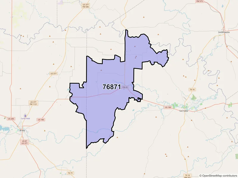 Map of Richland Springs, Texas and ZIP codes
