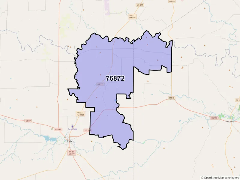 Map of Rochelle, Texas and ZIP codes