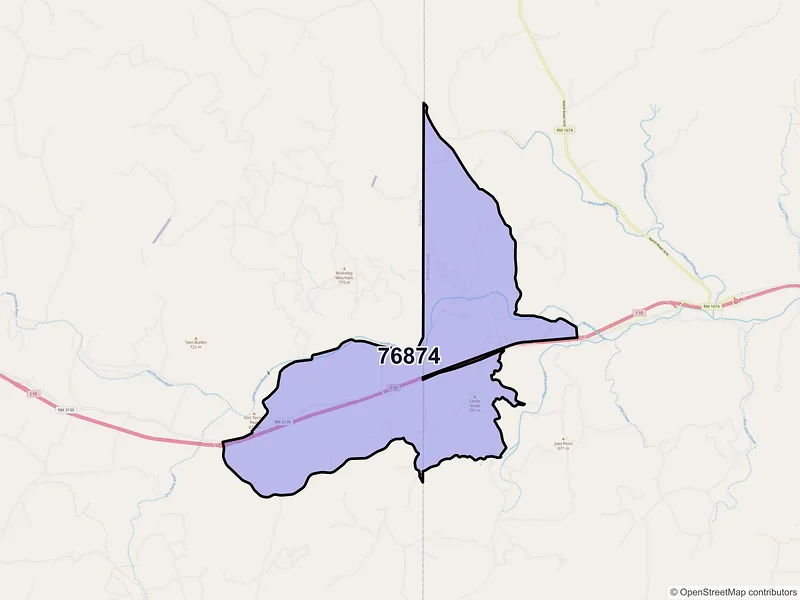 Map of ZIP Code 76874 — Roosevelt, TX