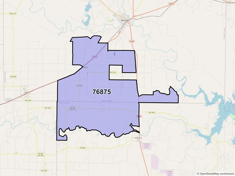 Map of ZIP Code 76875 — Rowena, TX