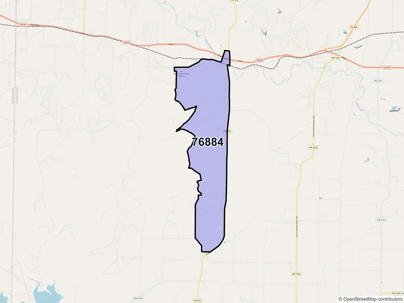 Map of ZIP Code 76884 — Valera, TX