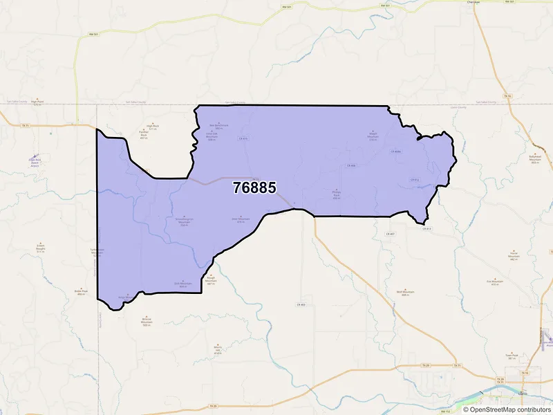 Map of ZIP Code 76885 — Valley Spring, TX