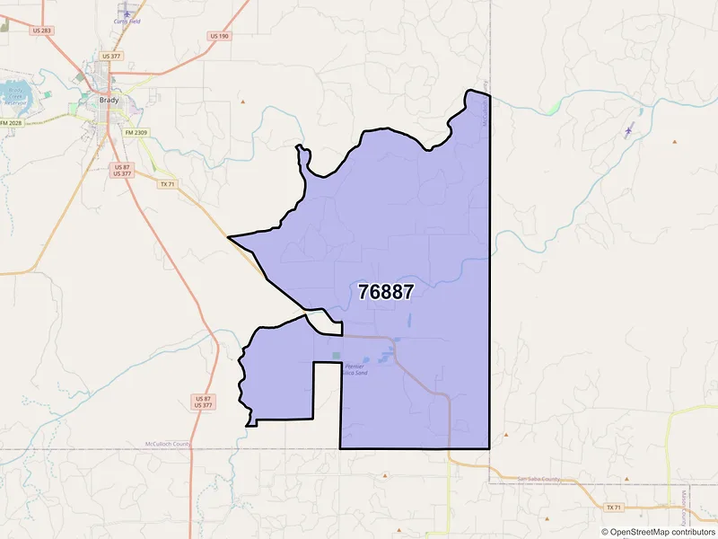 Map of ZIP Code 76887 — Voca, TX