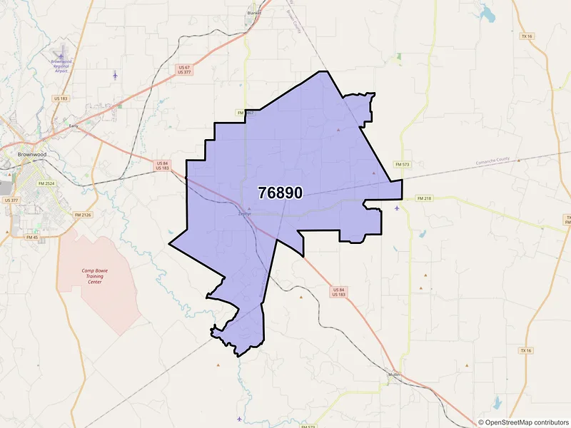 Map of ZIP Code 76890 — Zephyr, TX