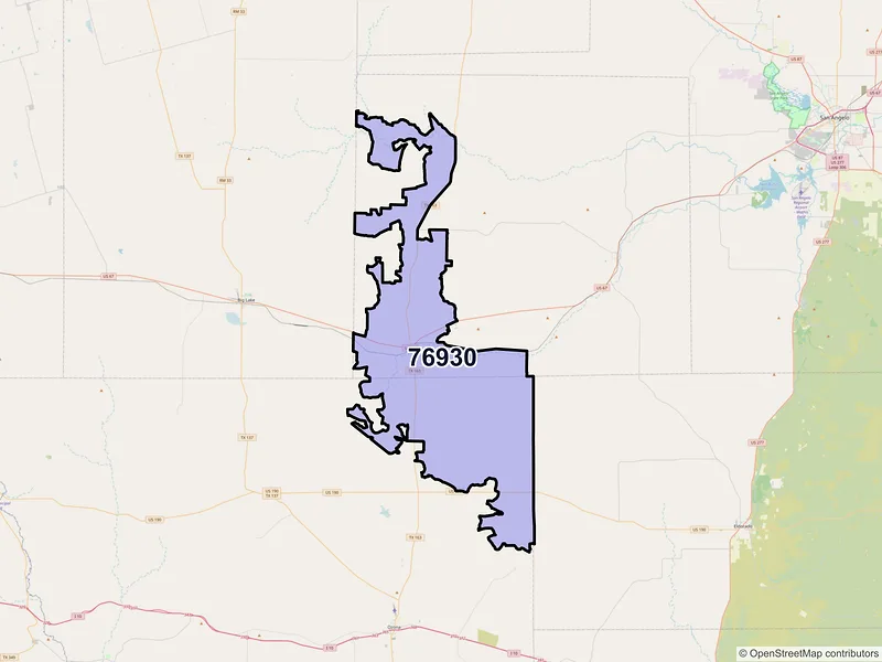 Map of Barnhart, Texas and ZIP codes